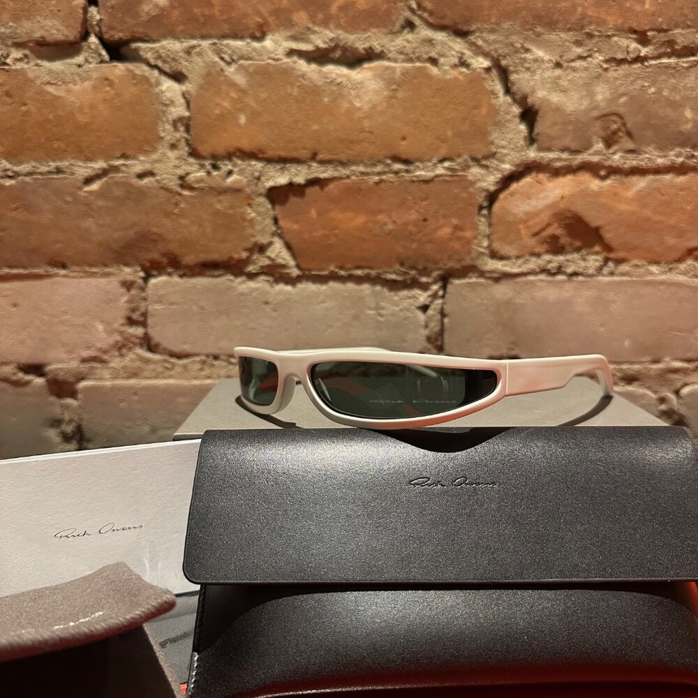 Rick Owens Mainline “FOG” Sunglasses — Pearl Temple / Forest Lens